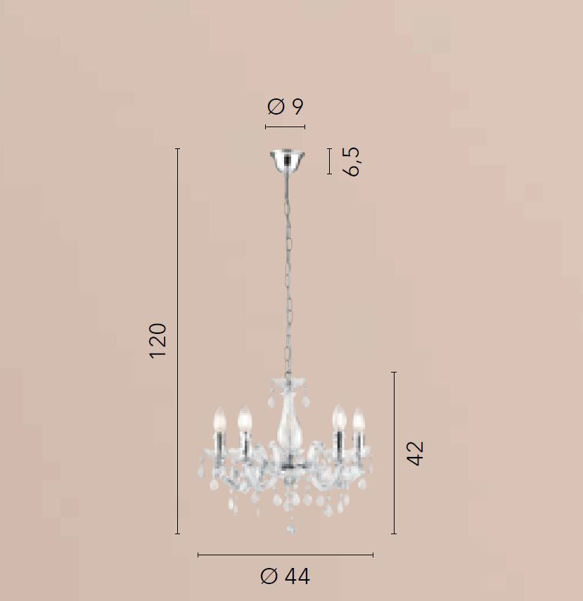 Sospensione 5 luci in acrilico trasparente pendenti a mandorla rifiniture cromo 5XE14 non incl. HOUSTON Sospensione 5 luci in acrilico trasparente pendenti a mandorla rifiniture cromo 5XE14 non incl. HOUSTON